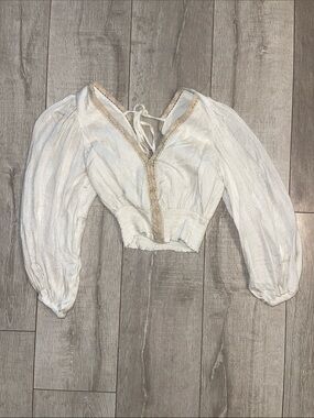 White Crop Top Lace Trim/Tassel back detail - Surf Gypsy Size Small/Never Worn!